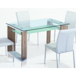 Zoppo Modern Glass Dining Table with White & Oak Wood Effect