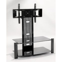 Alstine Flat Screen Metal TV Stand with Black Glass Shelves