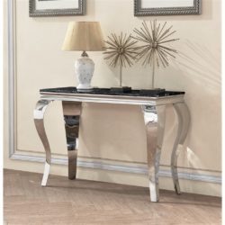 Lazar Designer Black Marble Console Table with Stainless Steel Legs