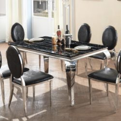 Lazar Designer Black Marble Dining Table with Stainless Steel Legs