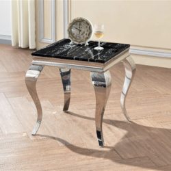 Lazar Designer Black Marble Lamp Table with Stainless Steel Legs