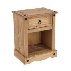 Conway Rustic Wooden Bedside Table with Drawer in Solid Pine Wood