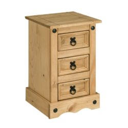 Conway Rustic Wooden Bedside Table with 3 Drawers in Solid Pine Wood