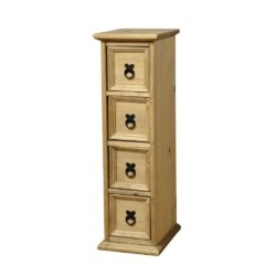 Conway Rustic Wooden CD Storage Unit with 4 Drawers in Solid Pine Wood