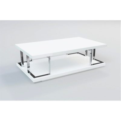 Cesar Modern White Coffee Table in High Gloss & Silver Stainless Steel