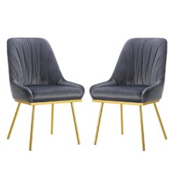 Marylyn Pleated Velvet Dining Chair in Charcoal Grey with Gold Legs - Pair