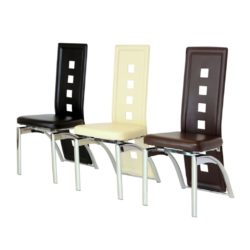 Salvadori Modern Dining Chair in Faux Leather & Chrome - Set of 6 - Choice of Colours