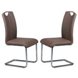 Verkade Brown Dining Chairs in Faux Leather & Chrome - Pair