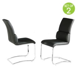 Phelan Modern Black Dining Chairs in Faux Leather & Chrome - Pair