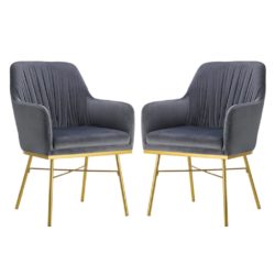 Marylyn Pleated Velvet Armchair in Charcoal Grey with Gold Legs - Pair