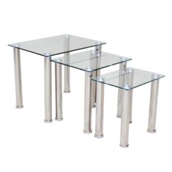 Torrey Modern Glass Nest of 3 Tables with Chrome Legs - Clear or Black