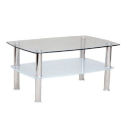Torrey Modern Glass Coffee Table with Shelf & Chrome Legs - Clear or Black