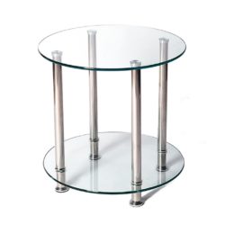 Beckley Round Glass Lamp Table with Silver Chrome - Clear or Black Glass
