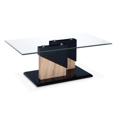 Cotes Modern Glass Coffee Table with Black & Wood Effect Base