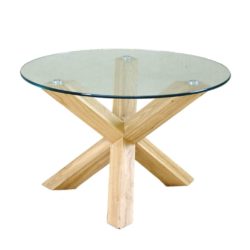 Sartell Round Glass Coffee Table with Solid Oak Wood Base