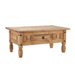 Conway Rustic Wooden Coffee Table with Drawer in Solid Pine Wood - Natural or Grey