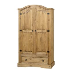 Conway Rustic Wooden Double Wardrobe with Drawer in Solid Pine Wood