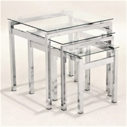Epping Modern Glass Nest of 3 Tables with Chrome Legs - Choice of Glass Colours