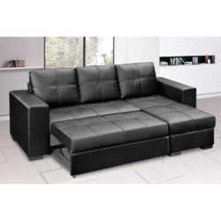 Gilbert Modern Chaise Longue 3 Seater Sofa Bed in Black Faux Leather