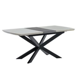 Memphis Extending White Glass Dining Table with Wooden Centre & Black Base