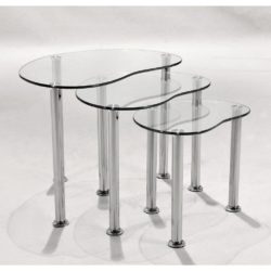 Lotto Nest of 3 Glass Tables with Stainless Steel Legs - Clear or Black Glass