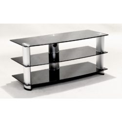 Maineri Modern Black Glass TV Stand Unit with Polished Silver Aluminium