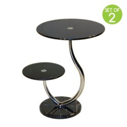 Oxford Modern Glass Side Table with Chrome Stand - Pair - Choice of Black or Clear