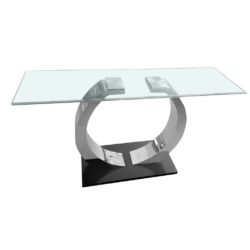 Phelan Modern Glass Console Table with Black & Stainless Steel Base