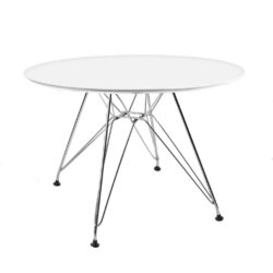 Biduan Round White Dining Table with Silver Chrome Legs