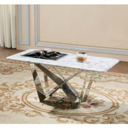 St Tropez White Marble Coffee Table with Stainless Steel Base