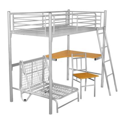 Street Silver Bunk Bed Set with Extra Futon Bed, Desk & Chair