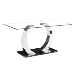 Phelan Modern Glass Dining Table with Stainless Steel & Black Base