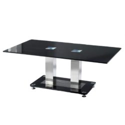 Tribolo Modern Black Glass Coffee Table with Chrome Detail