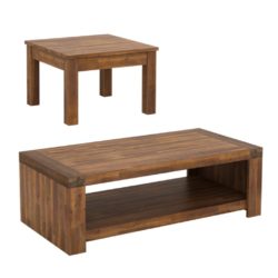 Parton Chunky Solid Wood Coffee and Lamp Table Set with Oak Effect