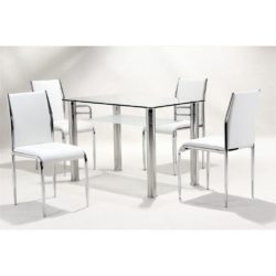 Vermeer Modern Dining Set with Clear Glass Table and 4 Chairs - Choice of Chair Colour