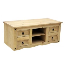 Conway Rustic Wooden Large TV Cabinet Unit with 4 Drawers in Solid Pine Wood