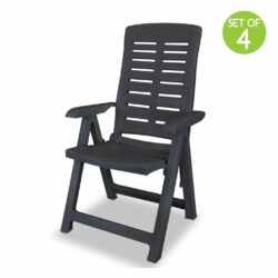 Set of 4 Slatted Folding Reclining Plastic Garden Chairs - Grey, White or Green
