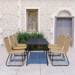 Black & Natural Garden Dining Set with Glass Table & Rattan Chairs for 6 People
