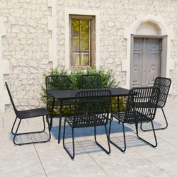 Black Garden Dining Set with Glass Table & Rattan Chairs for 6 People
