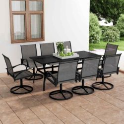 Black & Grey Garden Dining Set with Table and Chairs for 8 People