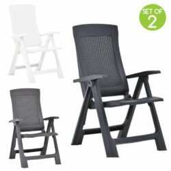 Pair of Folding Plastic Outdoor Chairs - Dark Grey, Brown or White
