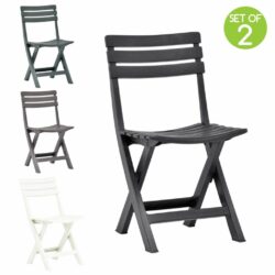 Pair of Plastic Folding Garden Chairs - White, Dark Grey, Brown or Green