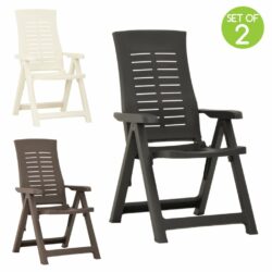 Pair of Reclining Folding Plastic Garden Chairs - Brown, White or Dark Grey