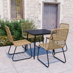Small Natural & Black Rattan Garden Dining Set with Square Table and 4 Chairs