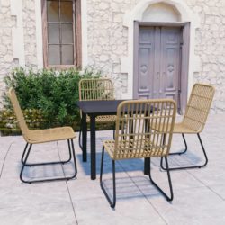 Small Square Black Glass Garden Table and 4 Rattan Chairs Set