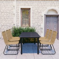 Bamboo Style Natural & Black Rattan Garden Dining Set with Glass Table and 6 Chairs