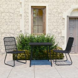Black Square Glass Table and 2 Rattan Chairs Garden Set