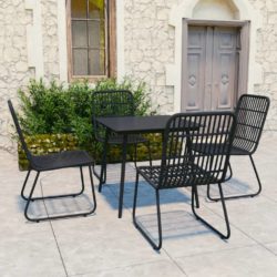 Small Black Rattan Garden Dining Set with Square Table and 4 Chairs