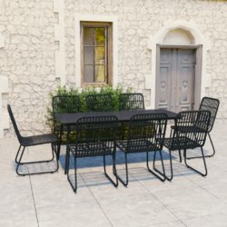 Black Bamboo Rattan Garden Dining Set with Large Glass Table and 8 Chairs