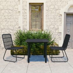 Outdoor Black Square Glass Table and 2 Rattan Chairs Set